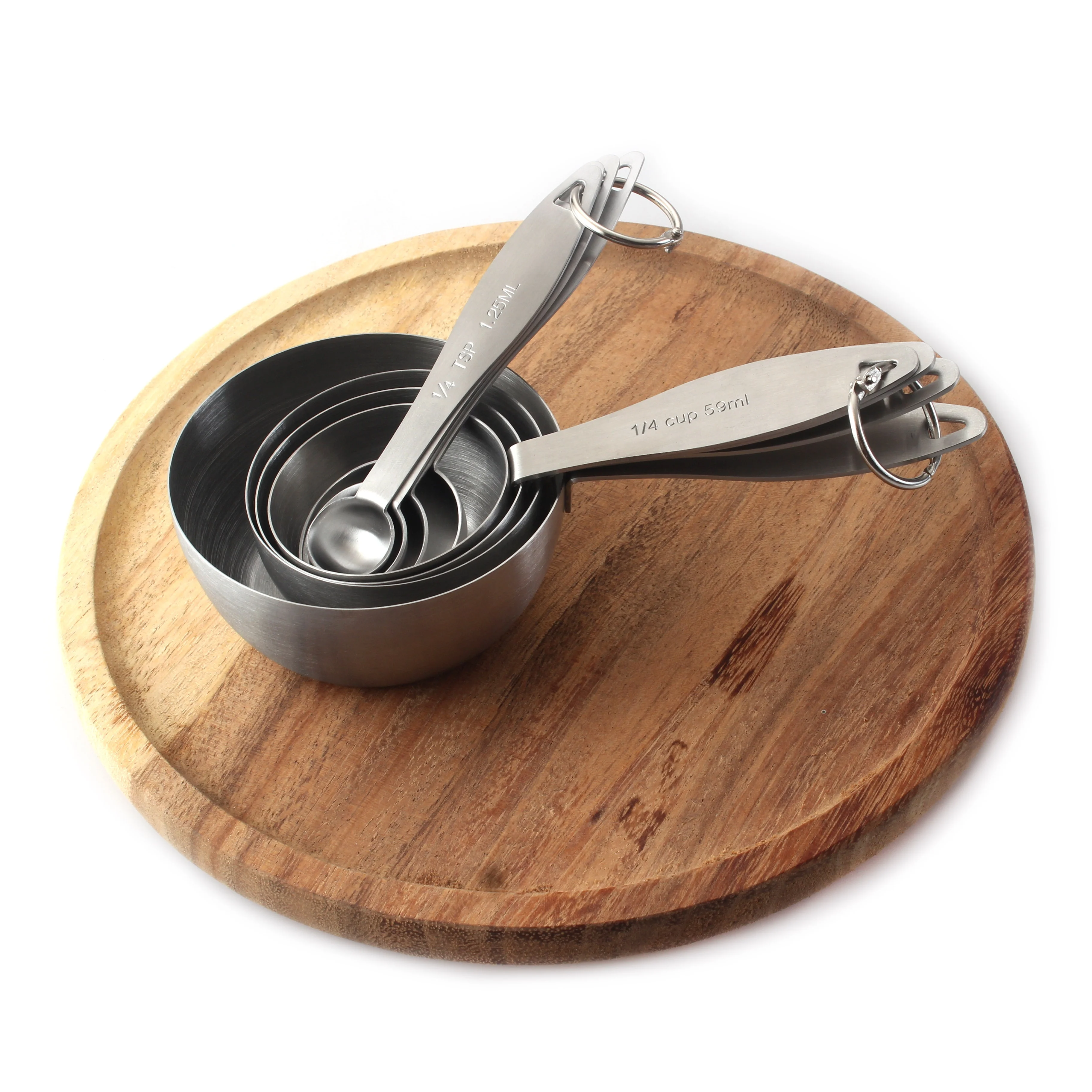 Hot Sale 8 piece Stainless Steel Measuring Cups Spoons with Pan Shaped Design