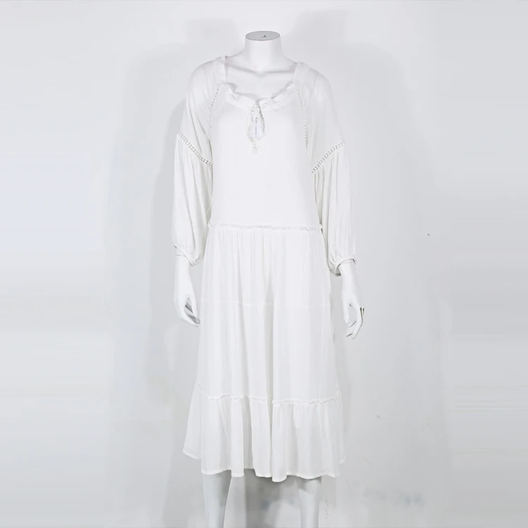 
Chiffon lace autumn dress female V-neck loose long chiffon dress 2018 street casual tops white dress robes ladies 