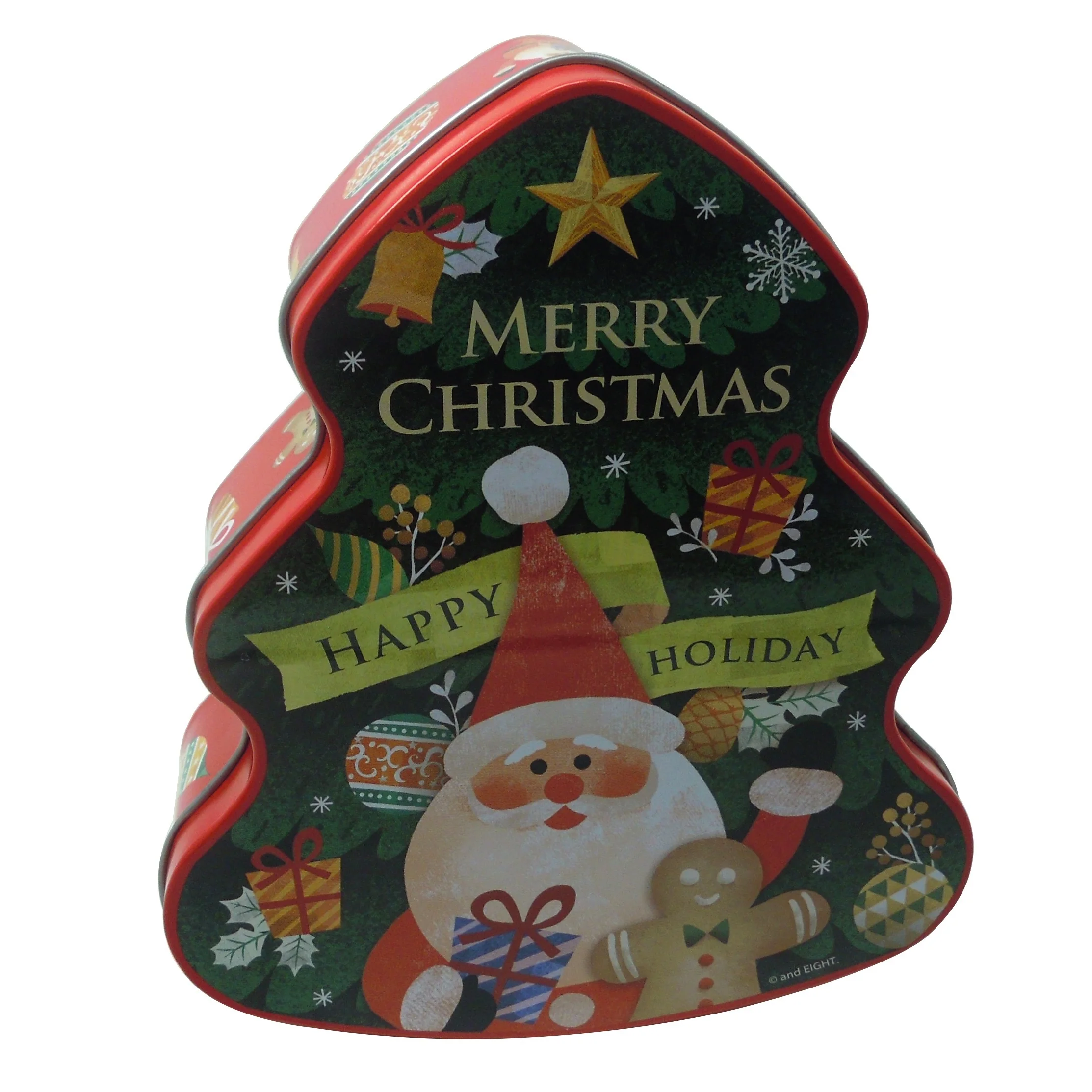 Factory custom candy metal tin cans nice Christmas tree shape hot sale cookie tin box for gift packaging