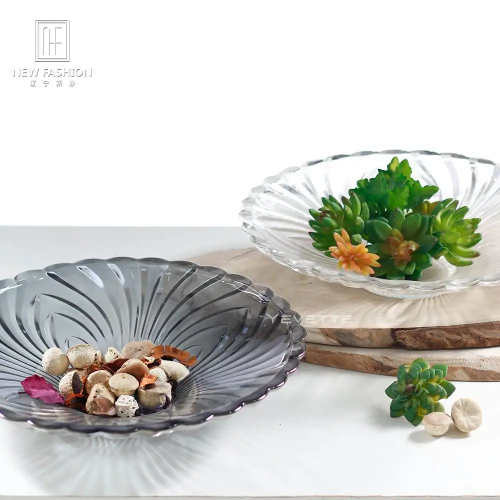 Горячая Распродажа, круглая стеклянная тарелка с цветочным узором, прозрачная стеклянная посуда