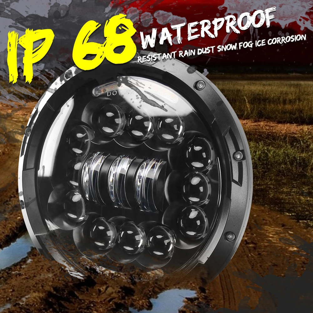 
Auto lighting system Amber Turning Light Breathing Hole Round 7 inch Headlight,motorcycle car led headlight 