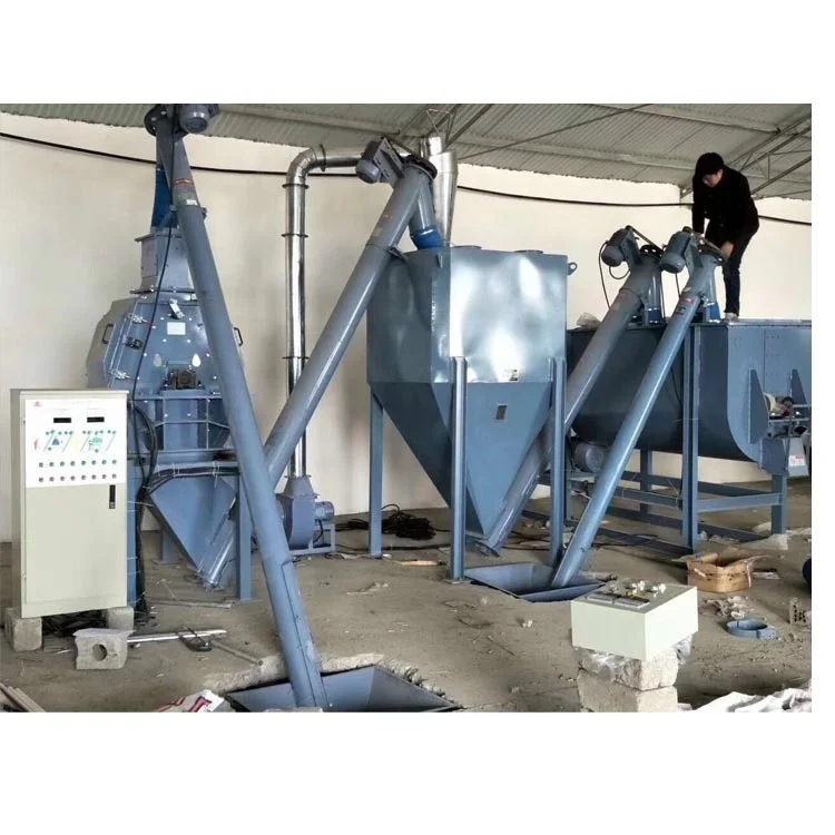 
Horizontal Mini Animal feed mill mixer plant with hammer mill crusher 