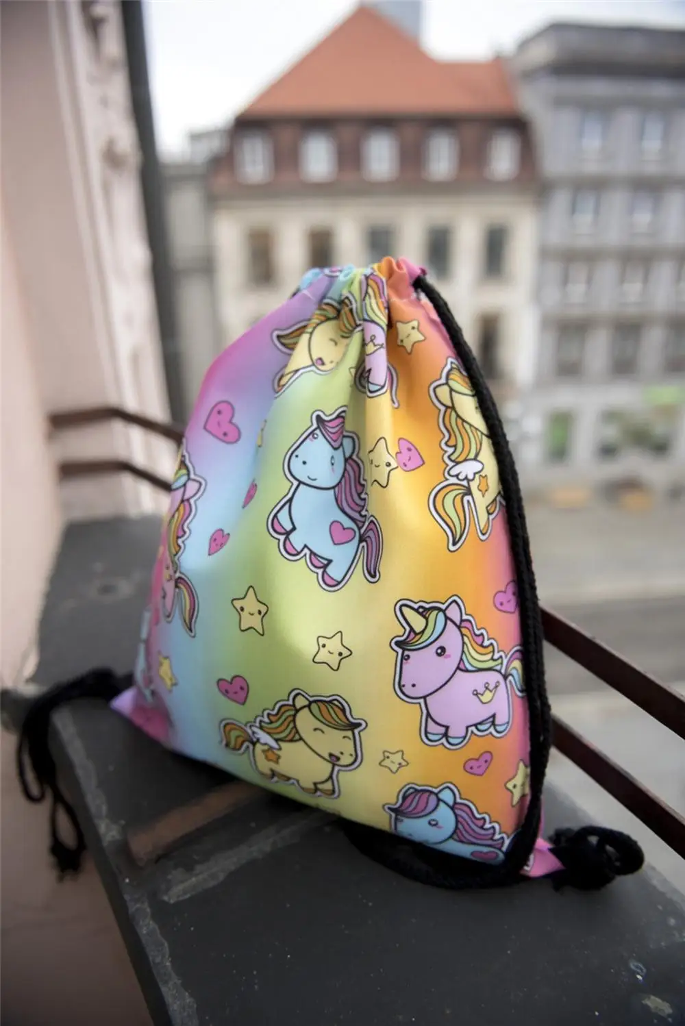 2018 Amazon hot selling Polyester Unicorn Drawstring Bag for girl , wholesale 3D Printing Cute Unicorn Backpack for children