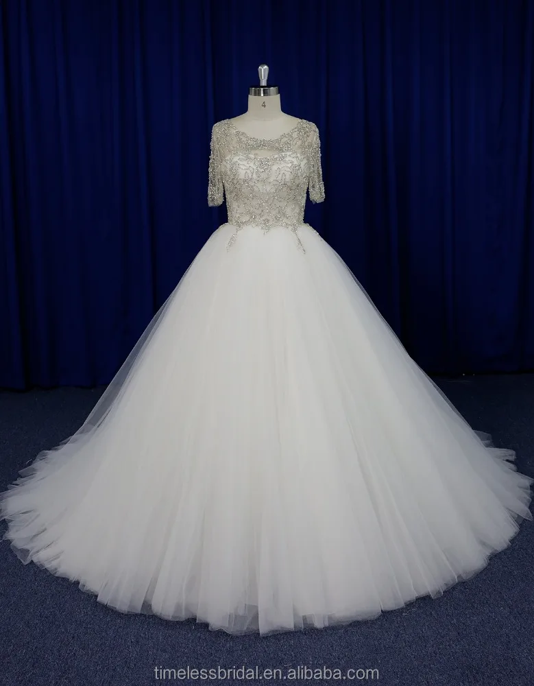 Luxurious high quality rhinestone beaded corset short sleeves wedding dress china