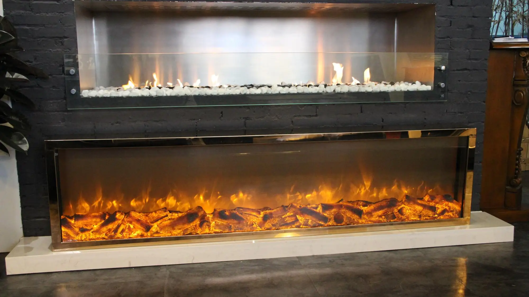 Большой электрический камин с галькой, 1800 мм