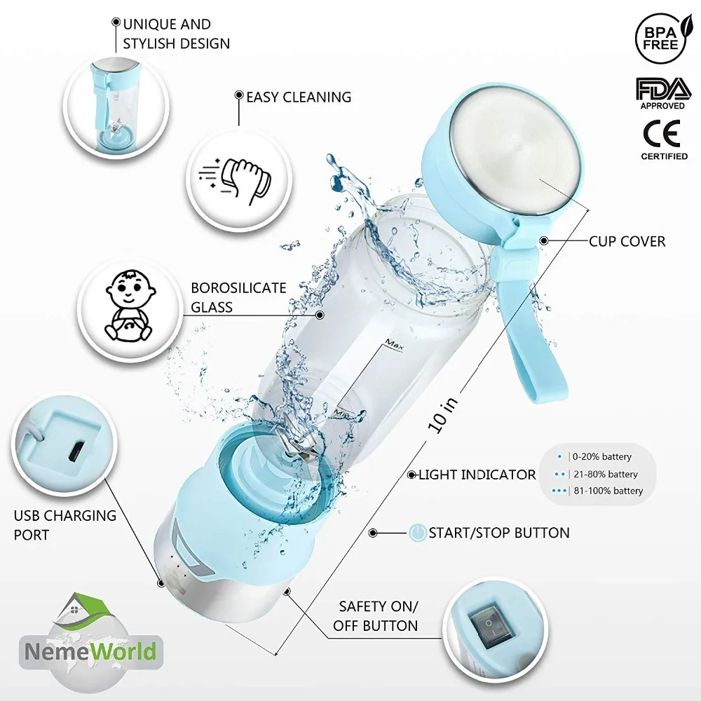 Personal Single Serve Powerful 12V Jet Motor ice crusher Smoothies Blend Bottle Portable Blender