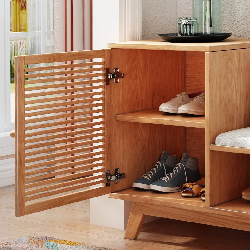 Hot sale convenience soft sponge seat wooden shoe cabinet mini shoe rack