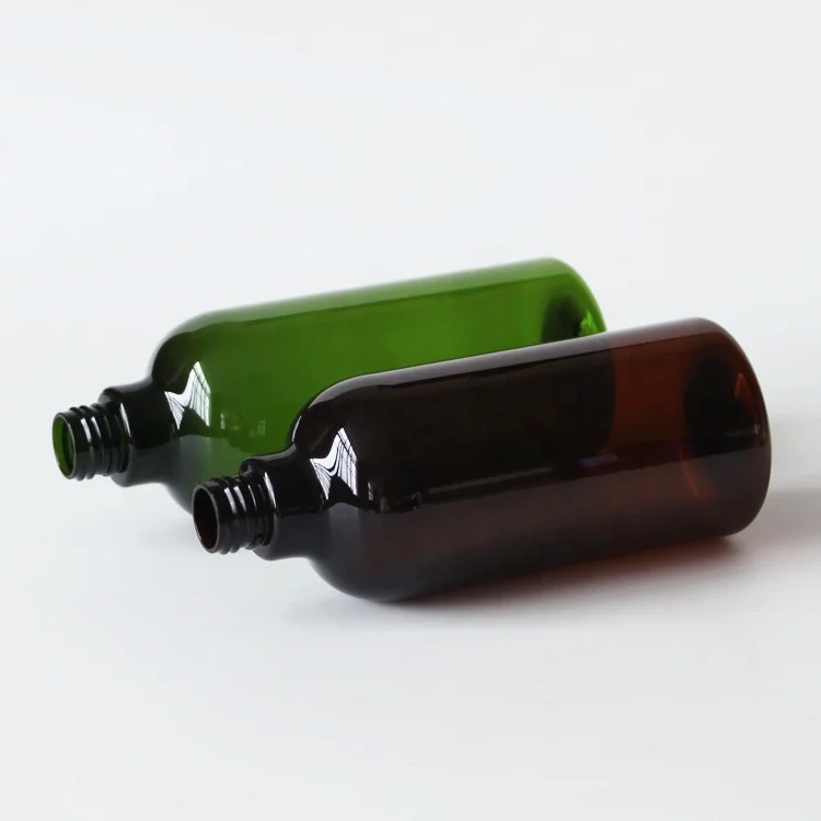 
250ml 500ml 1000ml green blue amber clear PET plastic shampoo boston bottle with white clear black pump shampoo liquid dispenser 