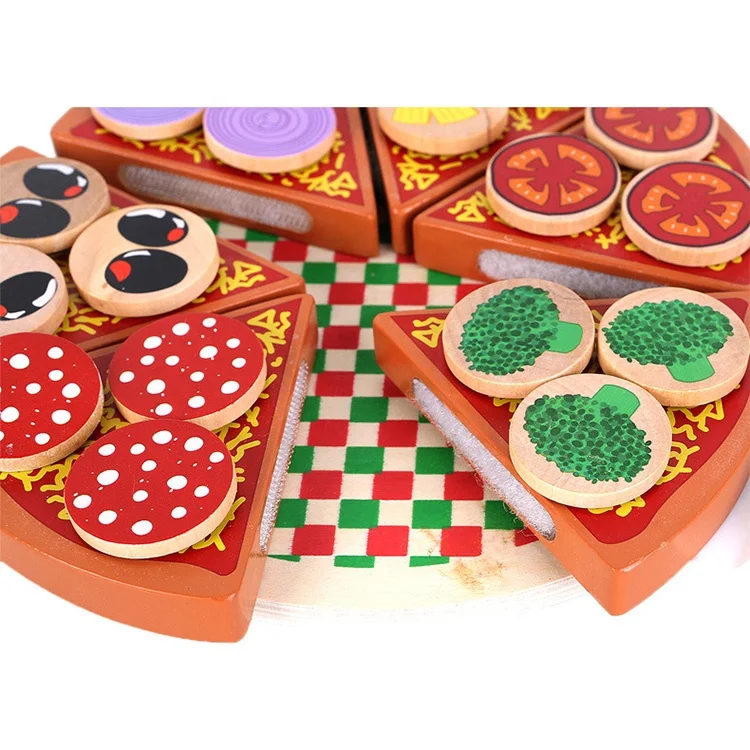 Children Educational Set Cooking Magnet Cutting Pizzle Kids Wooden Kitchen Set Toy