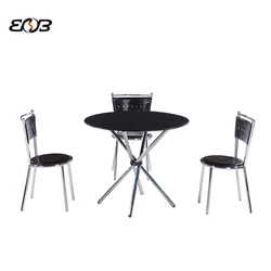 modern delicate black glass dining table and pu leather dining chairs with stainless legs indoor home furniture table set