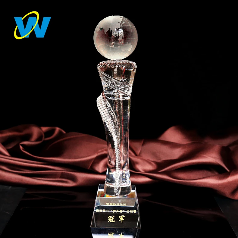 High quality crystal ball basketball football racing trophy award, wholesale custom glass baseball trophies trophy and medal
