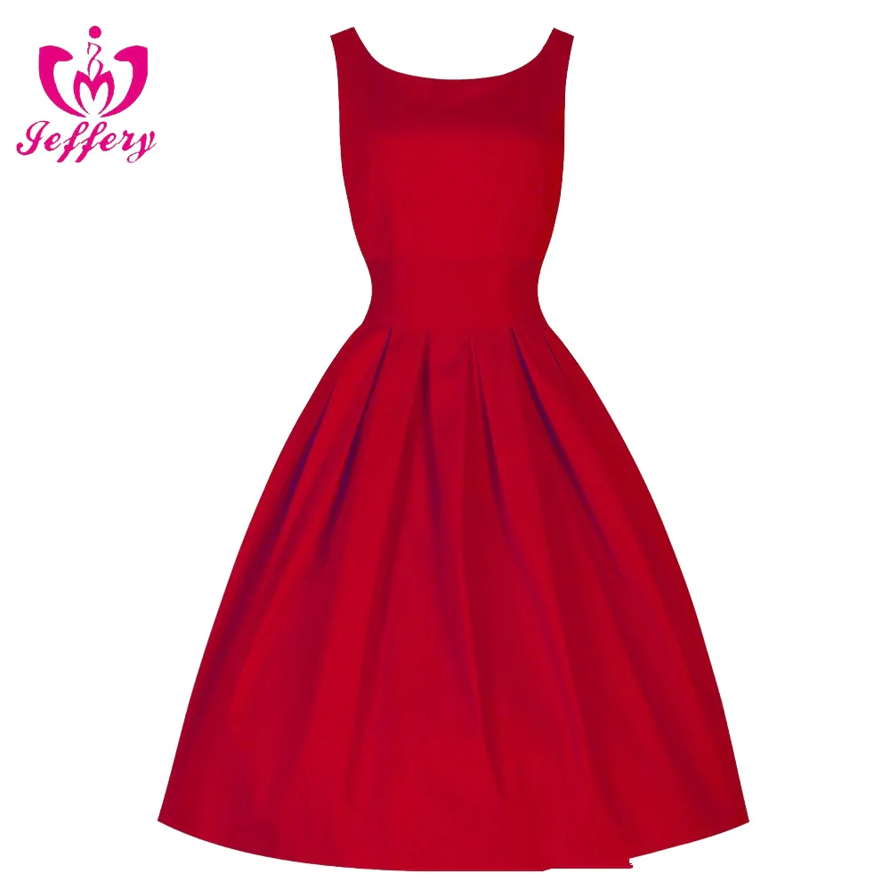 Explosion-style retro Hepburn wind 50s waist was thin dress explosion models red designer one piece party dress