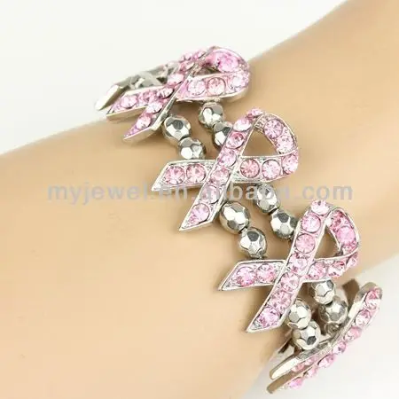 Breast Cancer Themed - Crystal Pink Ribbon Charms Stretch Bracelet-FC-6520-3PK fashion bracelets designer  jewelry