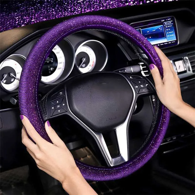 
Crystal Bling Purple Steering Wheel Cover For Girls Car Interior Accessories 