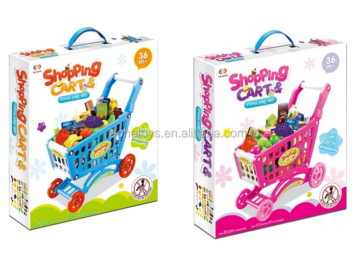 pretend play store game 80 pieces toy shopping cart  kid cargo carts set for Toddlers