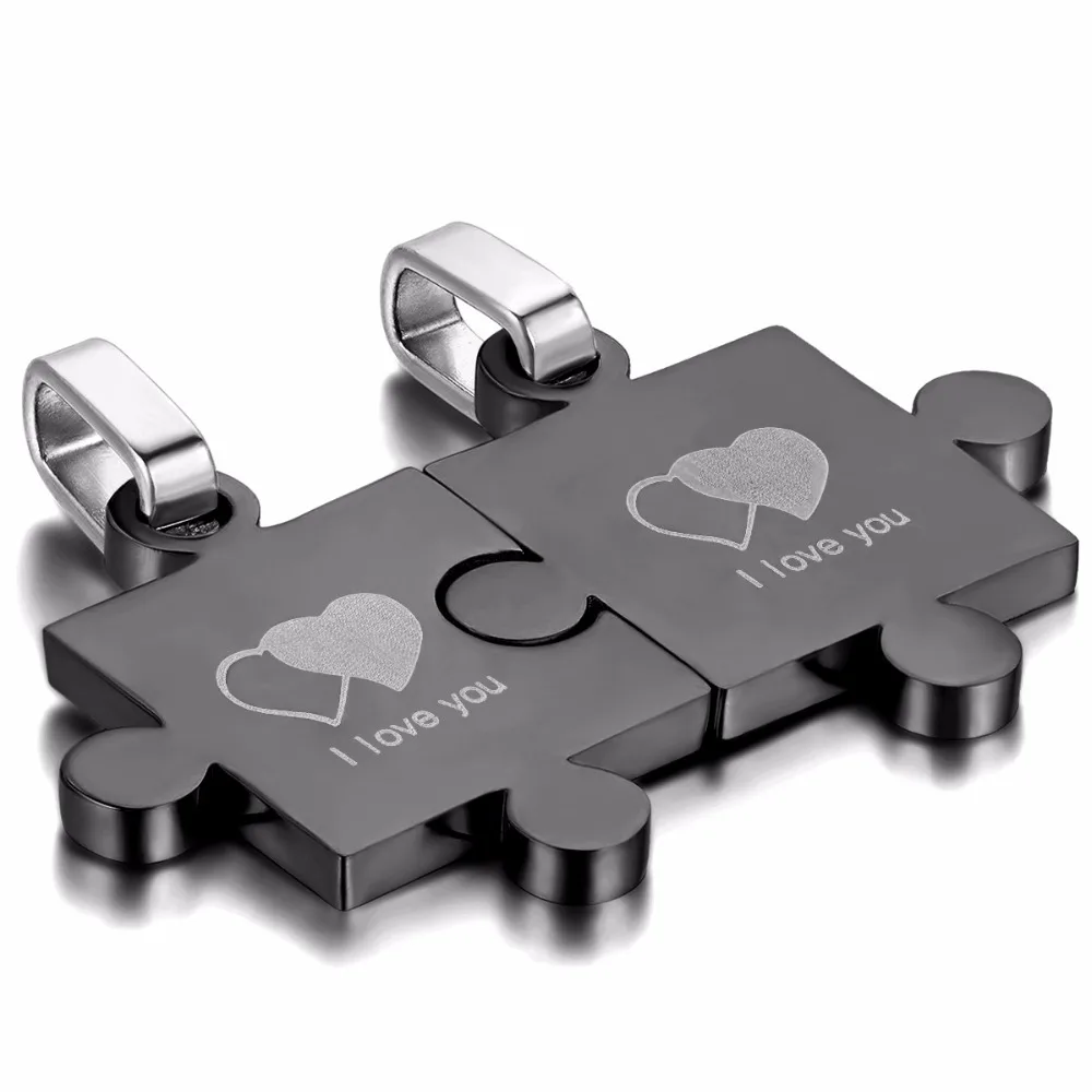 Stainless Steel Cute Couples Puzzle Necklace Pendant Piece Charms Plated Color Sweethearts Necklaces for Christmas Gift