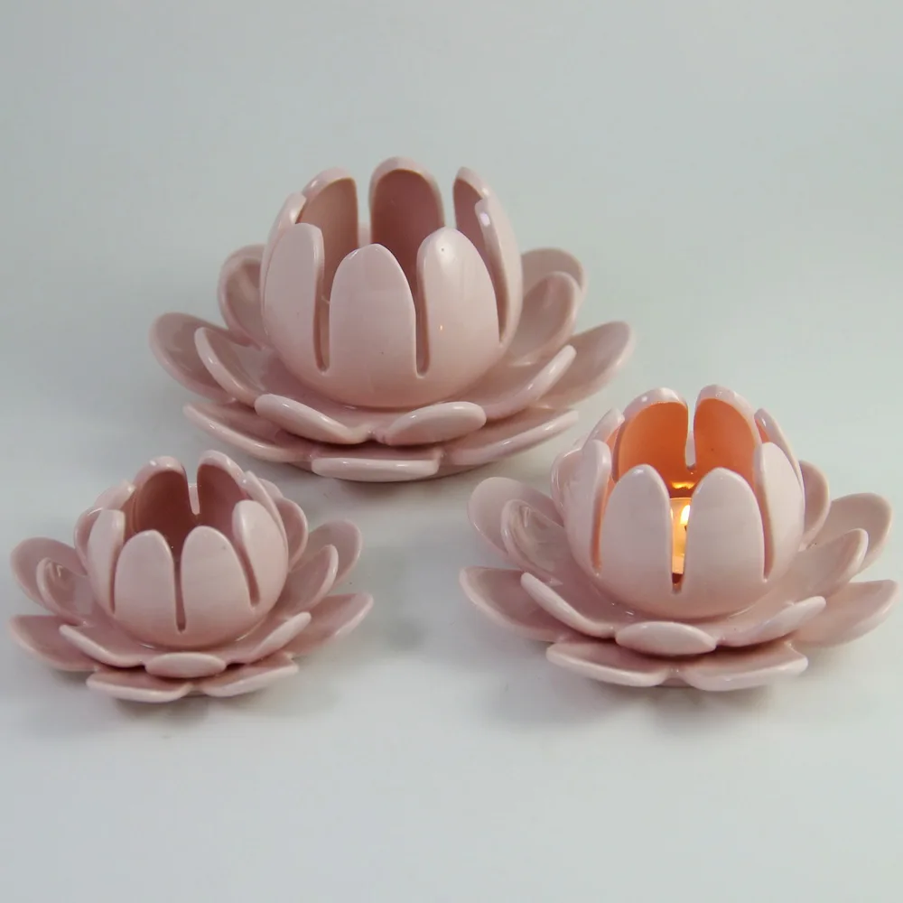 
Hot Sale Pink Color Ceramic Lotus Flower Candle Holder Wholesale  (60850910457)