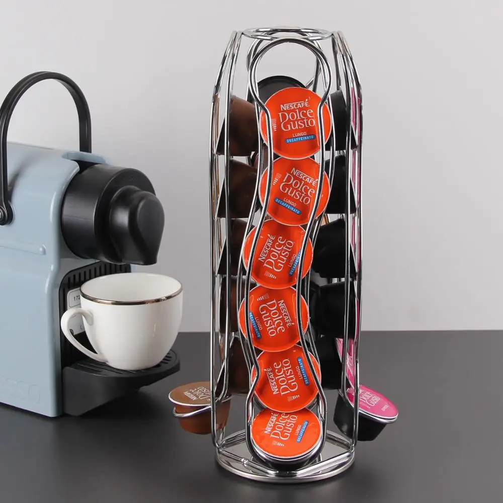 Rotating Chrome Plating 24pcs Capacity Dolce Gusto Coffee Capsule Storage Holder