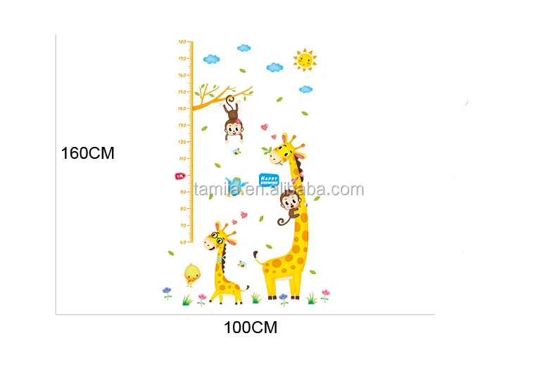 Fashion kids height growth chart wall sticker/Giraffe wall chart for baby learning/height measurement sticker