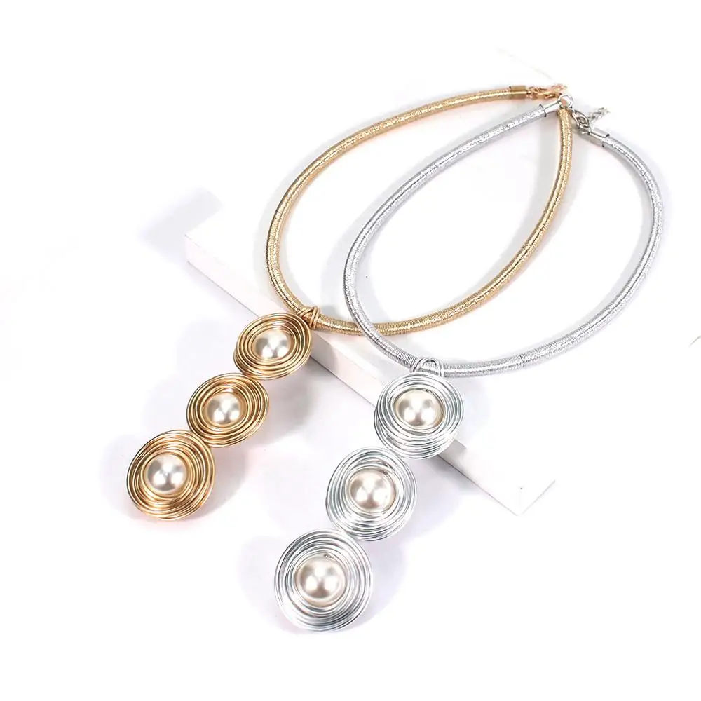 HANSIDON Fashion Pearl Chokers Necklaces For Women Statement Jewelry Handmade Wrap Wire Rope Chain Long Pendants Maxi Necklace