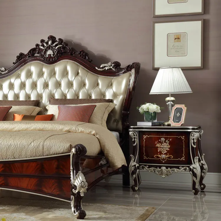 2022 new design Luxury classic French bedroom furniture set wooden king size bed with drawers