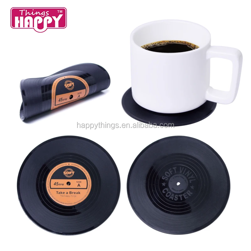 
Manufacture Kitchenware Custom Logo Vinyl Record CD Soft Silicone PVC Coasters 