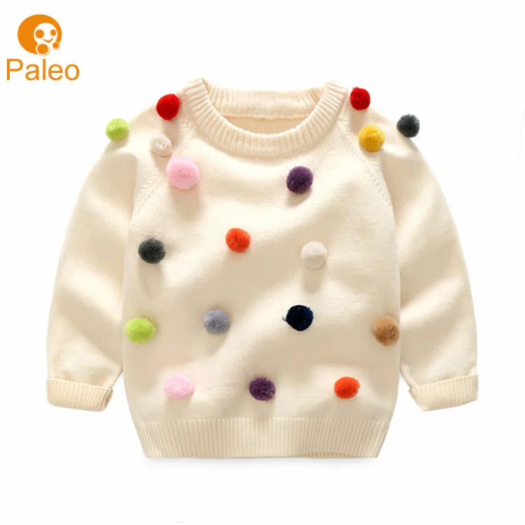 
Manufacturer Custom Toddler Crewneck Cotton Pompon Knit Baby Pullover Sweater 