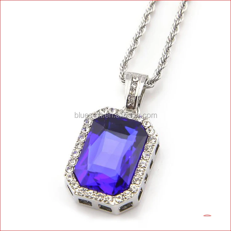 Silver color Bling Iced Out Stone CZ Hip Hop Pendants Necklaces Charm Rapper Rhinestone Jewelry Gifts Chains