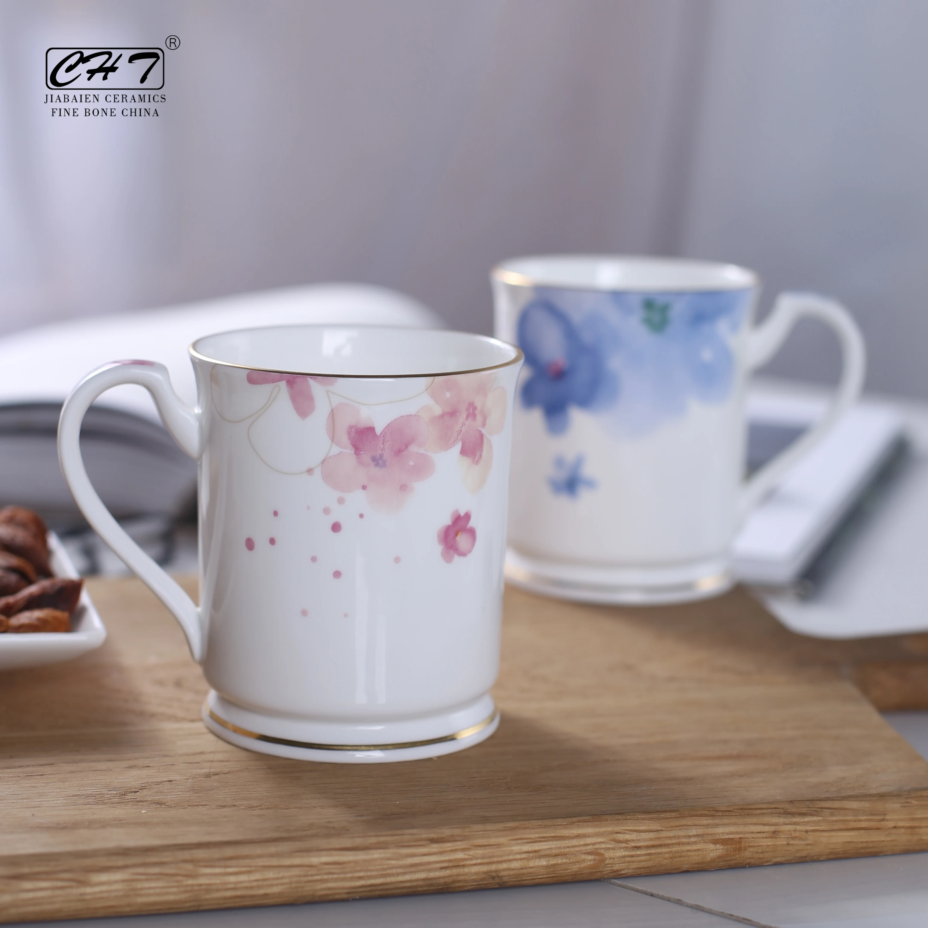 Factory direct sale office couple water cup rustic floral porcelain coffee tea mug cup