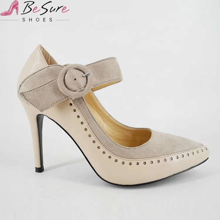 Fashionable Ladies Leather Dance Shoes With Stiletto Heel