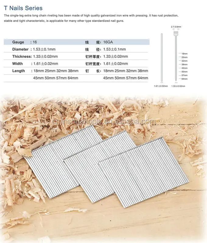 
Nail Gun, Air Nailer, Ga.16, 2' Finish Nailer (T50) 