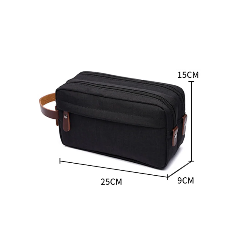 Travel traditional doppsac double zipper canvas mens toiletry bag shaving dopp case dopp kit bag with leather handle