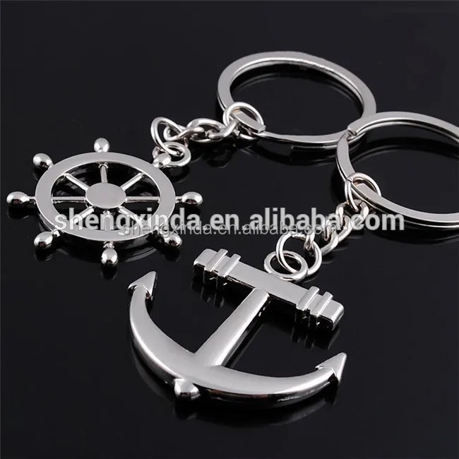 navy keychain anchor brass keychain wedding gift couple keychain