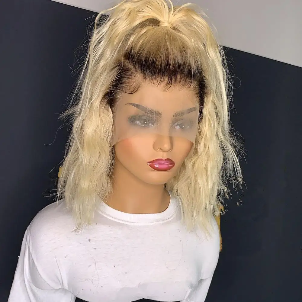 summer fashion virgin cambodian remy human hair  613 blonde color dark roots lace frontal wig