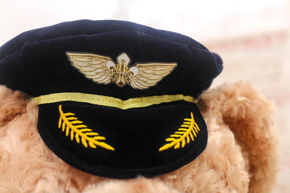20/30/45/55cm cute handsome customized plush Pilot/Captain bear doll toy with navy hat&uniform