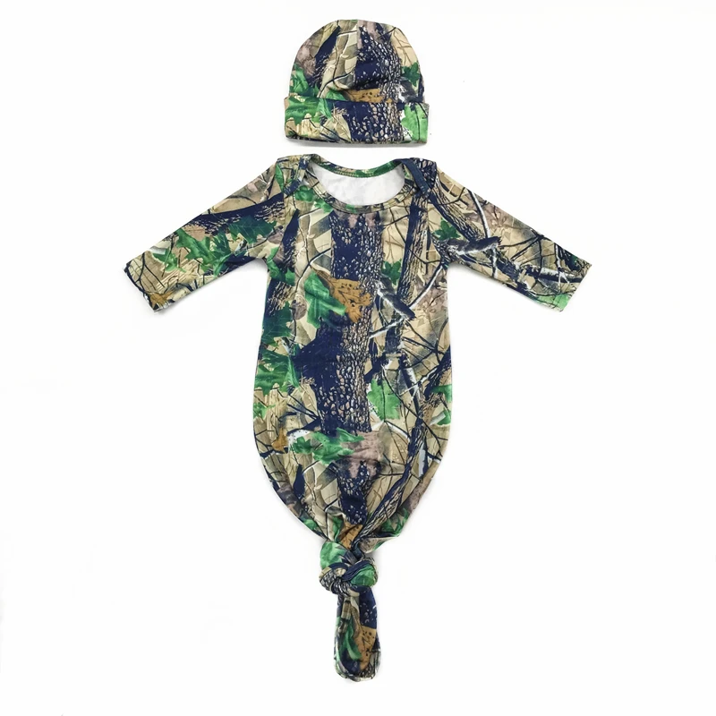 Wholesale Boutique Camo Infant Baby Knot Gown With Hat In Set