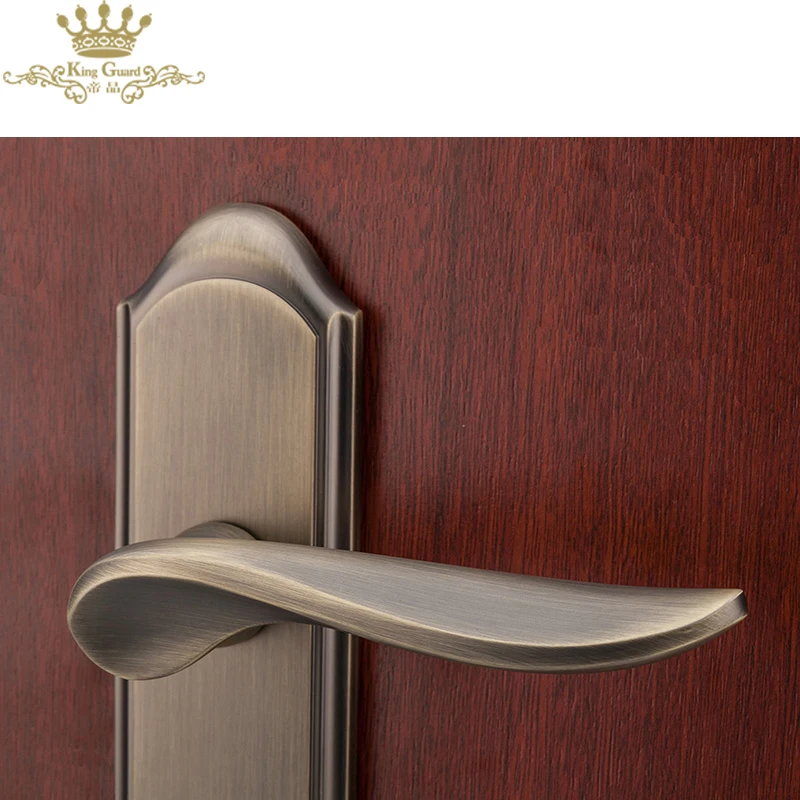 Security wooden door handle with plate lock set cheap lock set door lever handle sets bronze curved handle for mute
