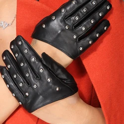 Stylish sheepskin half palm lady rivet motorcycle gloves