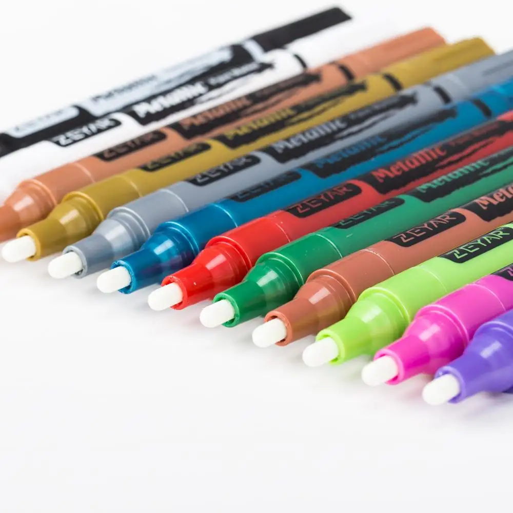 Customization  ZEYAR Metallic Paint Marker Water-based Valve Action Paint Pens, Medium Point Acrylic Tip, 12 colors