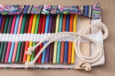 
Simple National style curtain roll pen bag 36/48/72/108 hole large capacity student canvas pencil case 