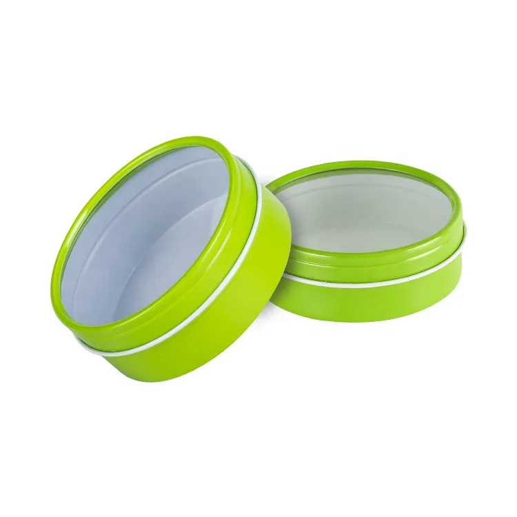 Tinplate Material Transparent Window Tin Can Stretch Small Round Candy Gift Cans with Clear Lid Storage Packaging Metal Tin Box
