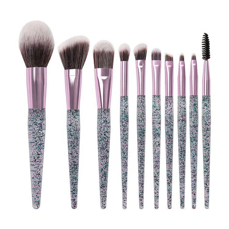 
Amazon hot sale fashion 10pcs glitter diamonds acrylic handle powder soft hair face makeup kits 