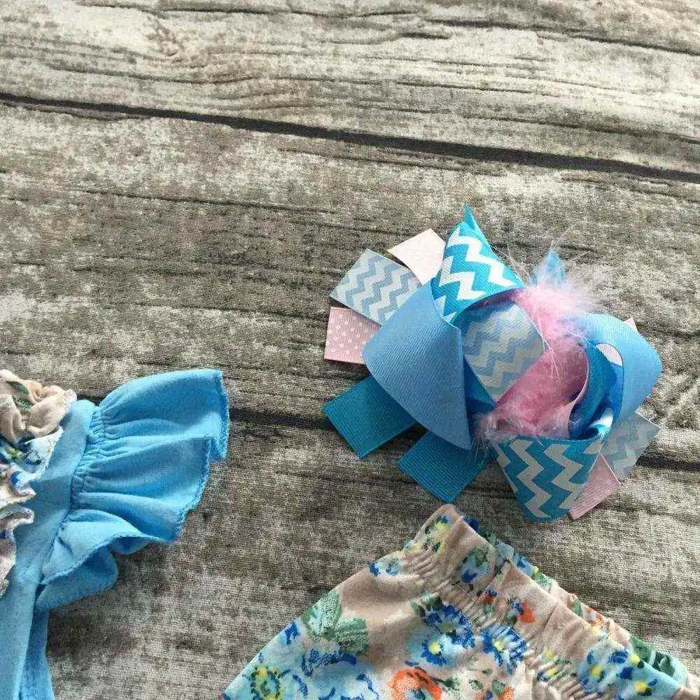 girls children summer  outfit  shorts clothing baby girl clothes floral clothes with hairbow