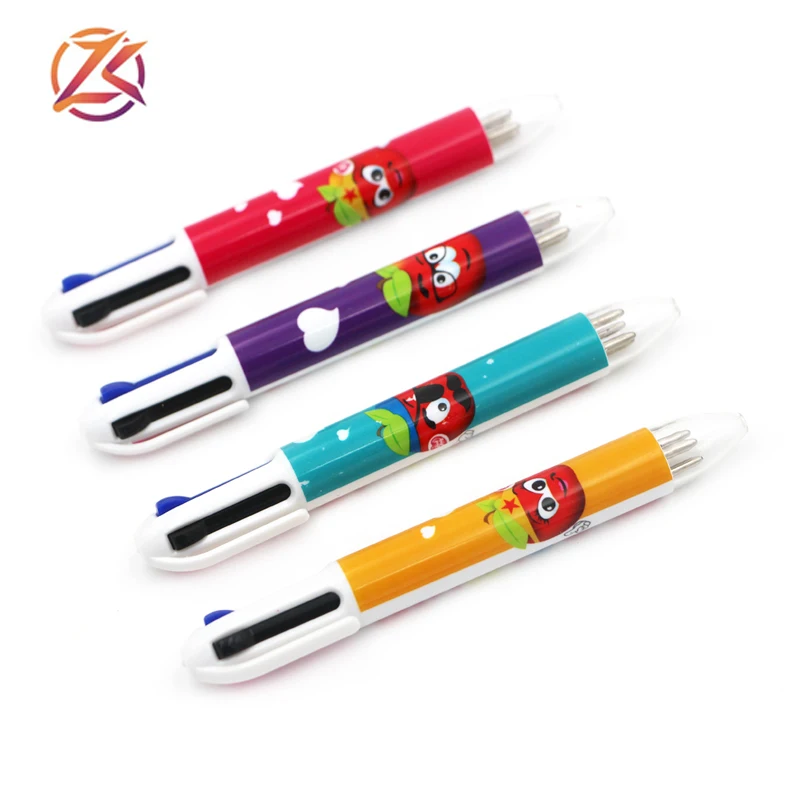 Promotion heat transfer mini short multicolor pen cute 4 color inks ball pen with full color printing highlighter