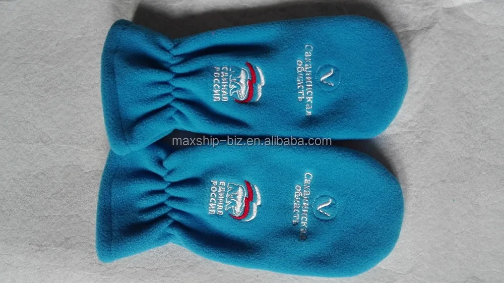 Unisex warm winter fleece mitten with embroidery logo