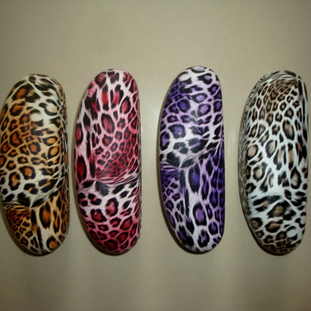 Leopard imitation leather wrapped hard metal eyewear sunglasses case