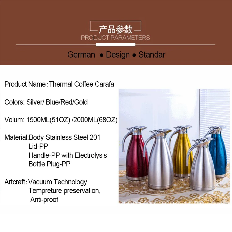 Promotion Wholesale 68oz Water Bottle Stainless Steel Carafe For Outdoor Travel