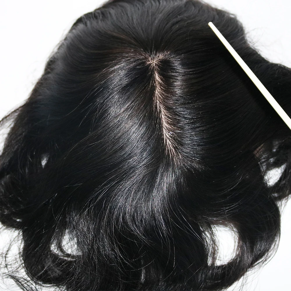 Pure Handmade Mens Toupee Silk Base With Swiss Lace Thin Skin Men Remy Hair Systems