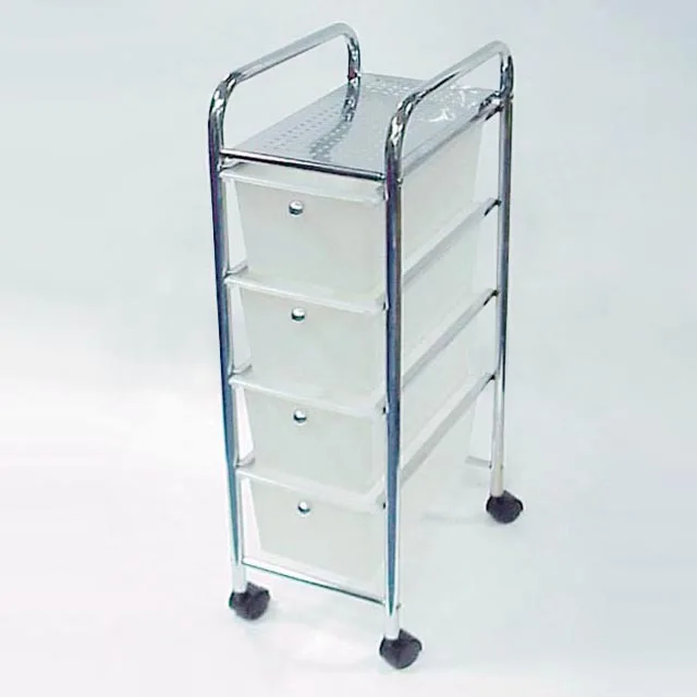 3 Tier Metal Frame White Plastic Drawer Rolling Trolley