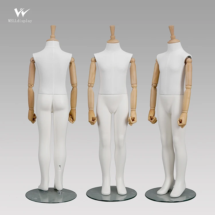 2019 New Arrival Product Fabric No Head Child Mannequin With Wooden Arms